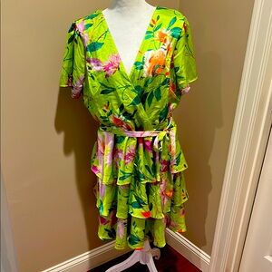 Nicole Miller Green Flutter Sleeve Wrap Sundress